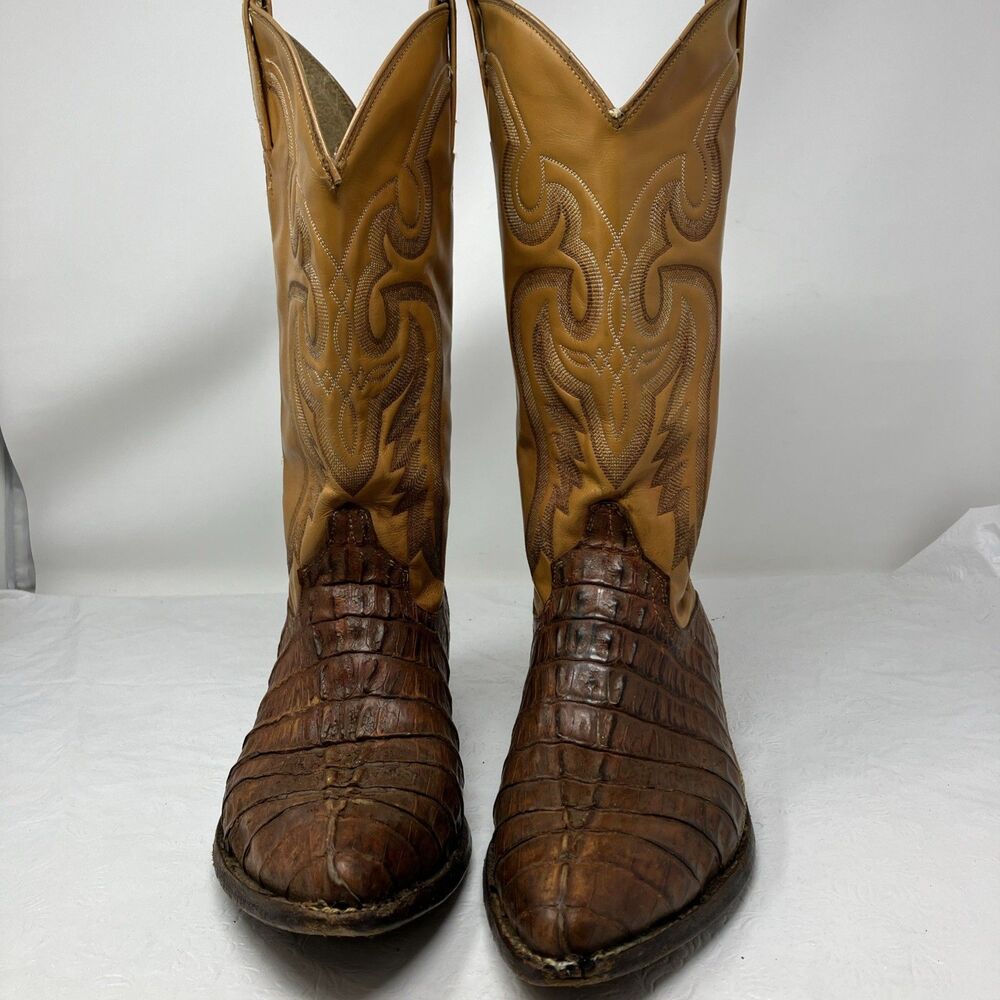 Vintage 80s Cowtown Lizard Skin Western Leather Cowboy Boots Men’s 8.5 D Brown - Picture 3 of 16